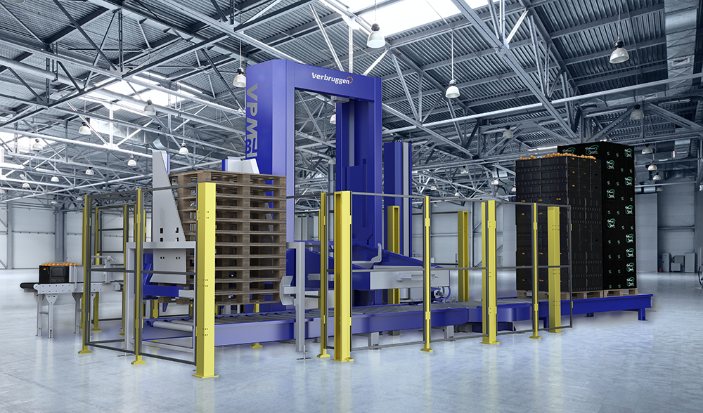 VMP-BL boxes and cartons Palletizer Machine by Verbruggen Palletizing Solutions